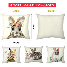 Meleager 4 x Easter Cushion Covers, Easter Decoration, Bunny Easter Eggs, Linen Decorative Cushion Covers, Home, 45 x 45 cm, Cushion Covers for Decorative Cushion Cover, Bedroom, Sofa Decorative