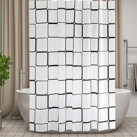 Vllcsla Shower Curtains Mould Proof Resistant 180 200 220 240 cm 180x220 cm, Large Long PEVA Bathroom Shower Curtains, Extra Long Shower Curtains 240 Drop Black and White, Squares Pattern, Waterproof