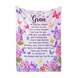 Huglanket Gran Gifts from Grandchildren, Grandma Gifts for Gran – Butterfly Flannel Throw Blanket for Grandma, Birthday, Mother’s Day, Christmas, 127cm × 165cm