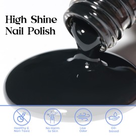 MIZHSE Quick Dry Black Nail Polish, Non-Gel Air Drying Fast Nail Polish, 15 ml Regular Glossy Shiny Finish Nail Lacquer, Full Coverage Nail Art Manicure DIY Home
