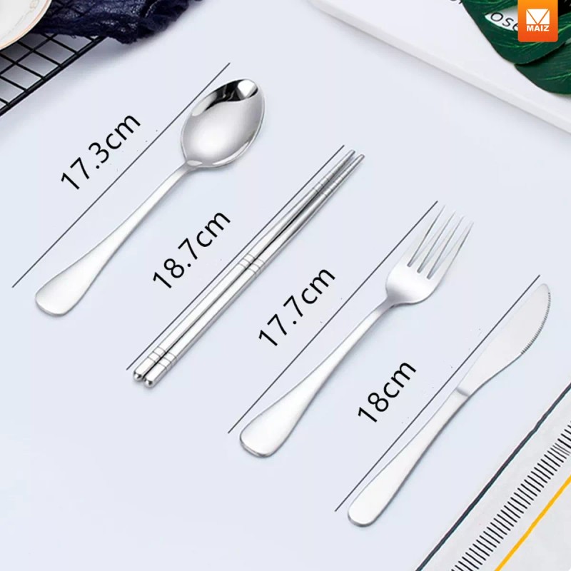 Maíz Kit Cubiertos Palillos Popotes Cepillo Acero Inox Portatil