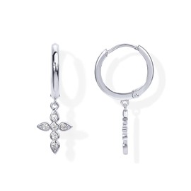 PAVOI 14K Gold Plated S925 Sterling Silver Post Lightweight Drop Dangle Huggie Hoop Earrings for Women | Star, Lock, Pearl, Cross, Lightening, Coin | Dainty Earrings, White Gold, Cubic Zirconia
