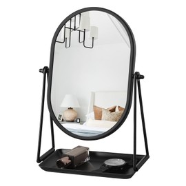 Gosider Desk Table Mirror with Stand Portable Vanity Tabletop Mirrors Black Metal Framed Oval Makeup Mirror 360°Adjust Rotate Cosmetic Mirrors Good for Office Bedroom Bathroom Dorm