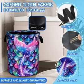 Mermaid Tail Scales Laundry Basket Oxford Cloth Colorful Fish Scales Laundry Hamper With Handle Foldable Portable Clothes Storage Basket 18.9 X 16.5 In Storage Bag For Laundry Room/Bathroom/Bedroom