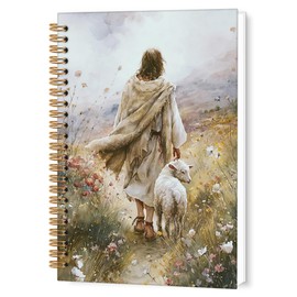 TWRVI Wildflower Field Christian Spiral Notebook, Jesus Leaves The 99 Sheep College Ruled Notebook Journal for School Office Supplies, Religious Jesus and Lamb Journaling Notebooks 5.5"X8.3" 164 Pages