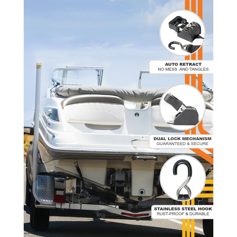 Strapinno 2PCS Stainless Steel Retractable Ratchet Straps (1 7/8 in