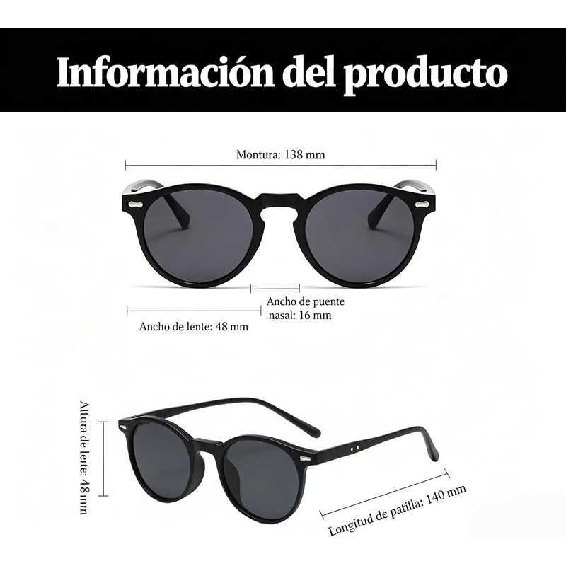 3 Piezas Gafas Luz Azul UV400 Cuadradas Retro Incluye Negro