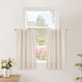 BGment Linen Curtains 36 Inch Length for Kitchen Cafe Window, Half Window Drapes Semi Sheer with Rod Pocket Back Tab Light Filtering for Bathroom, 2 Panels Set, 34 Inch Wide Each Panel