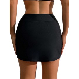 GORGLITTER Damen Bikinishorts Kurzer Bikinihose mit Schlitz Lässig Strandshorts Badeshorts Mini Hosenrock Bikinibottom Sommershorts Badeshorts Schwarz S