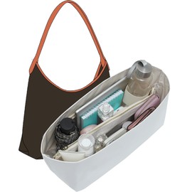 Doxo Purse Organizer Insert Compatible with Goyard Hobo Bag Organizer, Upgraded Lightweight Geya Boheme Hobo Tote Handbag Organizer with Elastic Cup Holder and YKK Zipper (White)