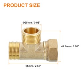 sourcing map Brass Tee Swivel Pipe Fitting, G3/4" (Female x Male x Male) 3 Way T-Connector Fitting Coupler for Air Conditioner Refrigeration Plumbing, 1pcs