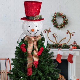Northlight 21.5 inches Lighted Snowman with Red Top Hat Christmas Tree Topper