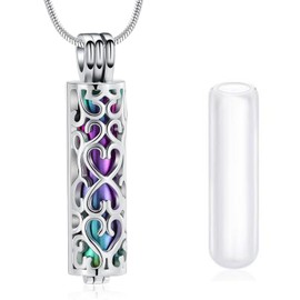 Cremation Jewellery Urn Necklace for Ashes Pendant with Hollow Glass Vial Cylinder Cremation Keepsake Memorial Lockets Ash Holder for Women Men Pet, Stainless Steel, No Gemstone