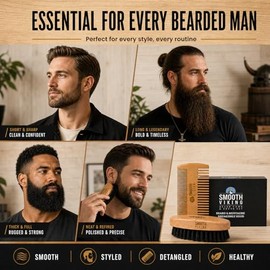 Beard  Mustache Brush and Comb Kit - Boar Bristle Beard Brush  Wooden Grooming Comb - Facial Hair Care Gift Set for Men - Distributes Products  Wax...