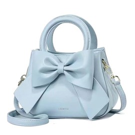 Segater Cute Big Bow Top-handle Purse for Women Vegan Leather Shoulder Handbag Soft Work Shopper Crossbody Satchel Blue