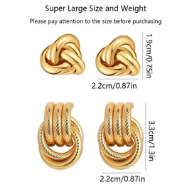 Gold Knot Earrings Chunky Statement Earrings Geometric Drop Dangle Earrings Large Twisted Earrings Jewelry for Women