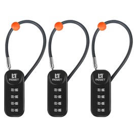 RESET-192 4 Digit Combination Padlock with 10cm(4 inch) Cable,Travel Lock for Luggage,Suitcase,Baggage,Backpack,Toolbox,Case,Black,3 Pack