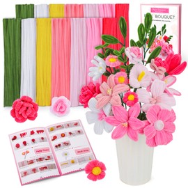 ZXIIXZ 550 Pcs Pipe Cleaner Flowers Craft Kit, 7 Colors Pipe Cleaners Craft Flower Making Kit, Chenille Stems Pipe Cleaners Kit with Tutorial, Bouquet DIY Craft Supplies for Mother's Day