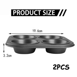 2 Pack Muffin Tray 4 Cup Muffins Pan Non-Stick Cupcake Tin Bun Tin Cupcake Baking Mould Carbon Steel Bakeware for Yorkshire Pudding Pies 19.6cm x 19.6cm x 3.2cm