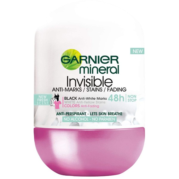 Garnier Mineral Invisible Roll On Antiperspirant Deodorant 48 Hour Protection - 50mL/1.69 fl oz
