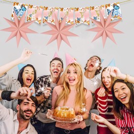 Camilife Pack of 3 9 Star Paper Star Lanterns 12 Inch 15D Paper Hanging Christmas Decorations Wedding Birthday Baby Shower Room Christmas Decorations Party Accessories (Pink)