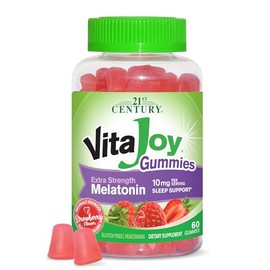 VitaJoy - Gomitas de melatonina de 10 mg extra fuertes – Suplemento de apoyo para dormir, sabor fresa, a base de pectina, vegetariana, sin gluten, 60 
