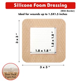 FRESINIDER Silicone Foam Dressing with Adhesive Border – Wound Dressing Bandage – Silicone Foam Pad – Pack of 10 – 3 x 3 Inches Large Waterproof Bandages – Self Adhesive Wound Care and Dressings