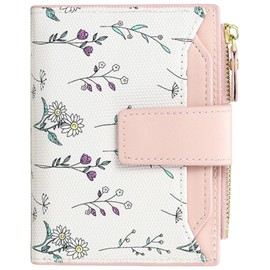 Bakurok Small Wallets Women RFID Leather Bifold Card Holder Cute Flower Wallet for Women with Zipper Coin Pocket 3 ID Windows