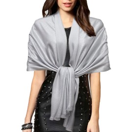 Women's Sparkling Metallic Pashmina Shawls and Wraps Long Party Scarf Solid Color Two Tone,Light Grey/Silver