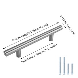 LS201BSS T Pull Handles for Kitchen Cupboard Door Hollow Stainless Steel Furniture Handles Railing Handle with Screws - Pack of 15