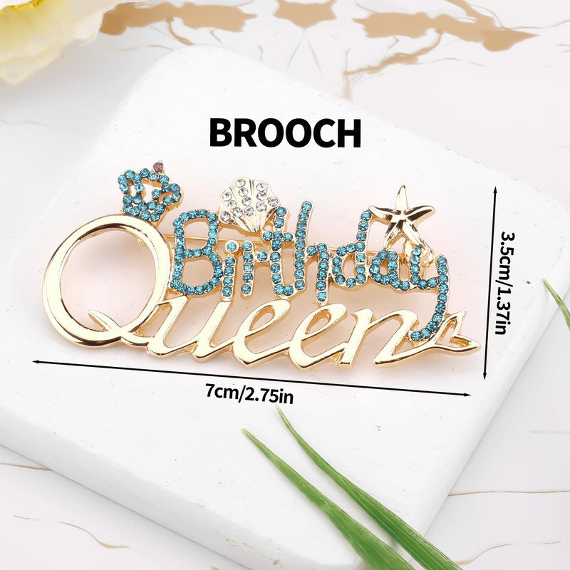 Birthday Queen Pins for Women, Mermaid Princess Brooch Pin Rhinestone