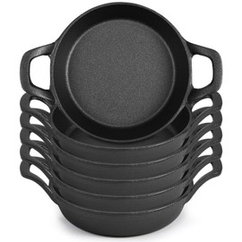 Ziliny Mini Cast Iron Skillets 6.3 x 6.3 x 1.5 Inch Cast Iron Pan Small Ramekin Set Black Casserole Dish Cookware Oven Safe Mini Skillets for Kitchen Indoor Outdoor Picnic (6 Pack)