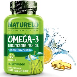 NATURELO Burpless Omega 3 Fish Oil Supplement - 1100mg Triglyceride Omega-3, EPA + DHA, Liquid Fish Oil for Heart, Eye, Brain, Joint Health - 60 Softgels, 2 Months Supply