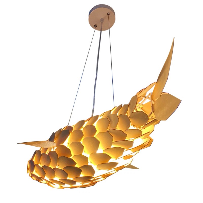 UNHO Large Artificial Brasswood Pendant Light Lamp Fish-shaped Ceiling Lights