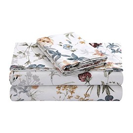 Tribeca Living Cotton Sateen Pillowcases Standard Size Set of 2 Pillow Covers, Floral Print, 300 Thread Count, Luxury Bedding, King, Amalfi Red