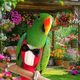 Magnoloran Bird Diapers with Bow Bird Harness Tuxedo Flight Suits with 80in Flying Leash Parrot Nappy with Waterproof Inner Layer Urine Wet Suite for Cockatiel Conure Parakeet Macaw Budgie-Red,S