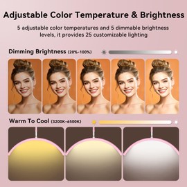 Fitlume Lash Light for Eyelash Tech Led Half Moon Light Lamp for Tattoo, Lash Extensions, Nail, Beauty, for Esthetician & Artists, Adjustable Height, Dimmable Brightness, with Movable Tray (Hot Pink)