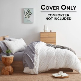 Boho Boho Duvet Cover Queen - Textured 3 Piece Tufted White Duvet Set with Zipper Closure, 1 Queen Size 90x90 Inches and 2 Pillow Shams
