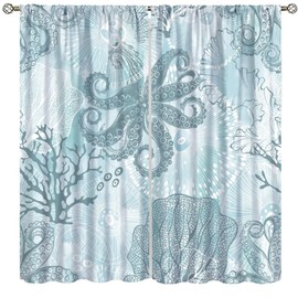 Coastal Window Curtains,Nautical Beach Themed Thermal Insulating Blackout Curtain for Living Room, Bedroom Set 2 Panels,42x45 Inches