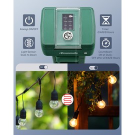DEWENWILS Outdoor Power Stake Timer Waterproof, 100FT Range Remote Control Outlet Timer, 6 Grounded Outlets 6FT Cord, Photocell Dusk to Dawn, for Lights, Garden, 1875W/15A UL Listed