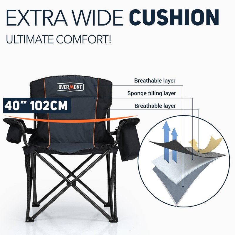 Overmont Oversized Folding Camping Chair - 450lbs Support with Padded