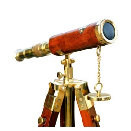 Brass Telescopes Sailor, Pirate Collection Nautical Leather Bounded Telescope with Wooden Tripod Stand Home, Office Decorative Birthday