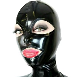 GREEFEI Schwarze Latex Kapuzen Maske Handgemachte,Gummi Maske mit Reißverschluss Unisex,Latex Maske Club Party M