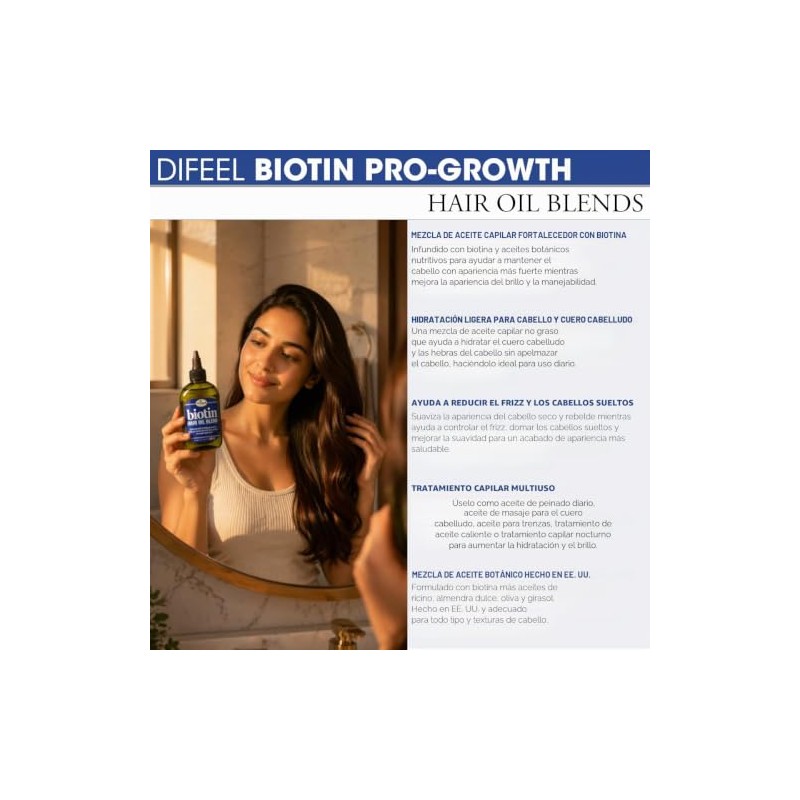 Difeel Biotin Hair Oil Blend - Mezcla grande de 12