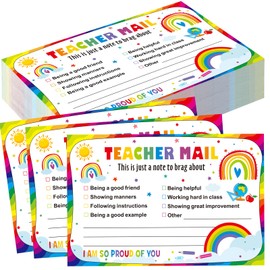Pasimy 200 Pcs Teacher Mail Cards for Students Positive Notes to Parents from Teacher Mail Cards Classroom Happy Good Behavior Postcards Brag Student Preschool Kindergarten(Rainbow,Boho)
