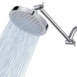 Voolan Rain Shower Head with Extension Arm - High Pressure Rainfall Showerhead - Luxury Modern Look - Comfortable Shower Experience Even at Low Water Flow (Round, Chrome)