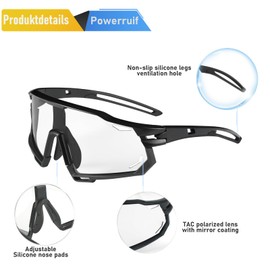 Powerruif Polarised Cycling Glasses Sunglasses Self-tinting UV 400 Protection Sports Glasses Cycling Glasses for Men Women Boys Girls Clear Sports Sunglasses