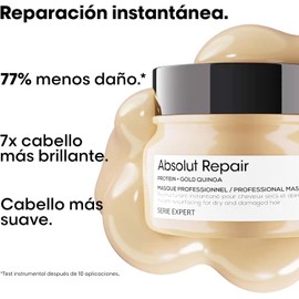 L'Oreal Professionnel Absolut Repair Golden Mask | Mascarilla dorada reparadora | Repara el daño y proporciona brillo al cabello | Con tecnología de quinoa dorada y proteínas | Para cabello grueso y dañado | 250ml