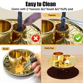 Palo Santo Holder - 4 in 1 Incense & Candle Holder - Ceramic Incense Holder Ash Catcher Tray for Meditation Room - Easy to Clean (Gold)