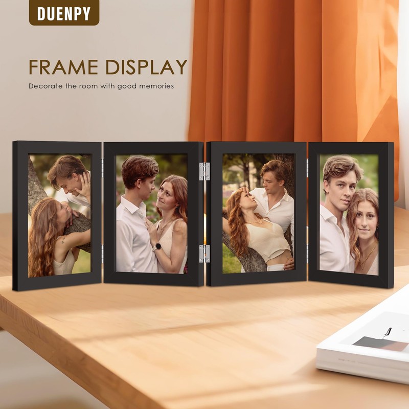 DUENPY 4 Folding 5x7 Picture Frame Horizontal Engineered Wood Accordion